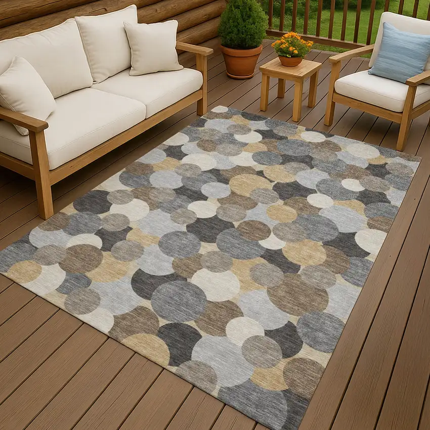 Gray And Chocolate Geometric Washable Indoor Outdoor Area Rug Photo 4