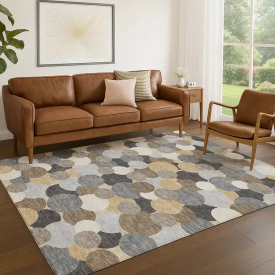 Gray And Chocolate Geometric Washable Indoor Outdoor Area Rug Photo 5