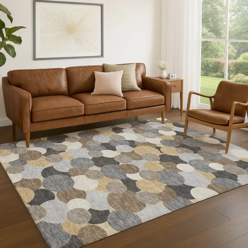 Gray And Chocolate Geometric Washable Indoor Outdoor Area Rug Photo 5