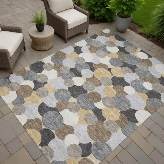 Gray And Chocolate Geometric Washable Indoor Outdoor Area Rug Photo 7