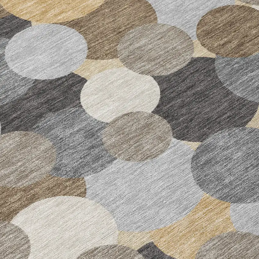 Gray And Chocolate Geometric Washable Indoor Outdoor Area Rug Photo 9