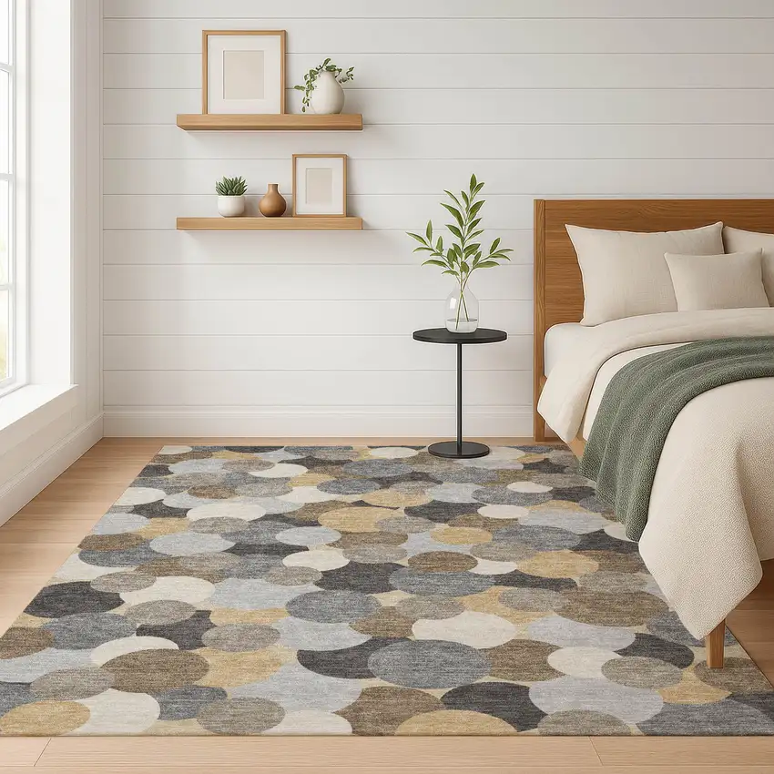 Gray And Chocolate Geometric Washable Indoor Outdoor Area Rug Photo 6