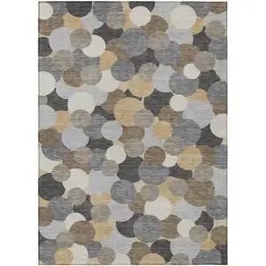 Photo of Gray And Chocolate Geometric Washable Indoor Outdoor Area Rug