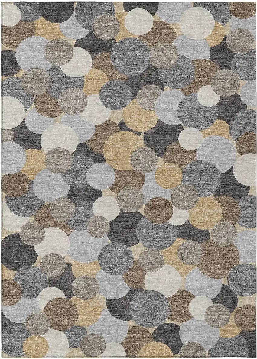 Gray And Chocolate Geometric Washable Indoor Outdoor Area Rug Photo 1