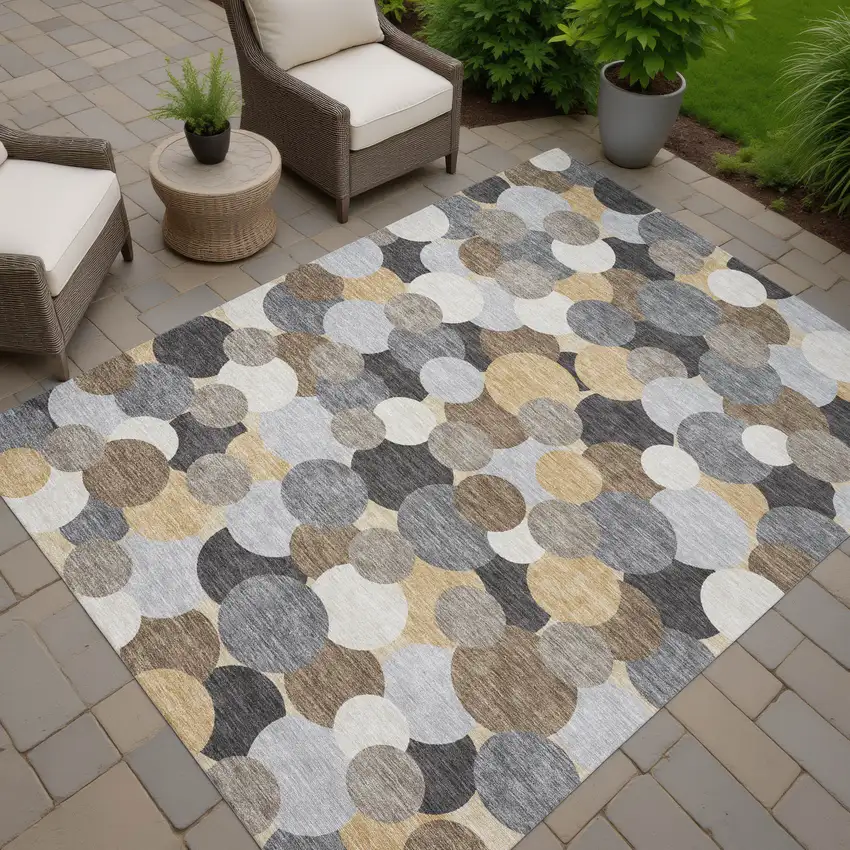 Gray And Chocolate Geometric Washable Indoor Outdoor Area Rug Photo 7