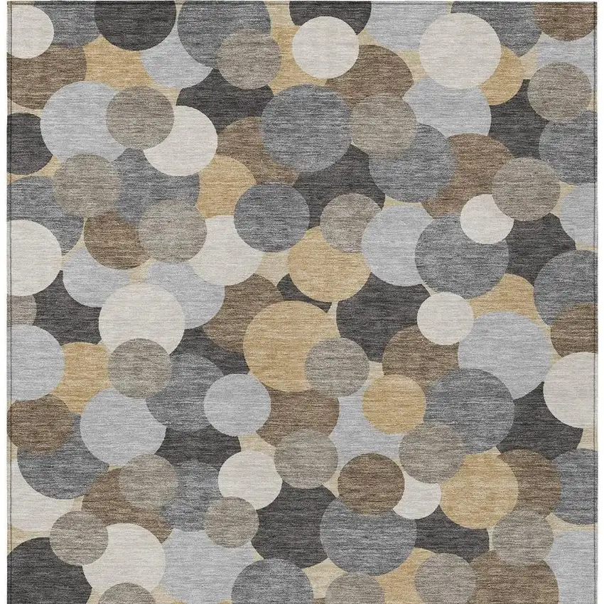 Gray And Chocolate Geometric Washable Indoor Outdoor Area Rug Photo 3
