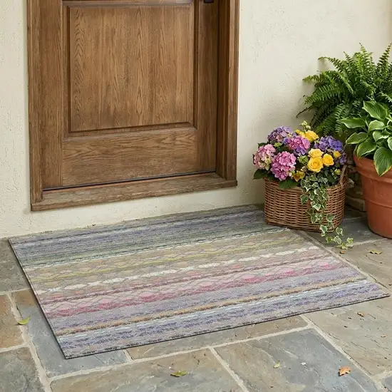 Gray And Chocolate Striped Washable Indoor Outdoor Area Rug Photo 1