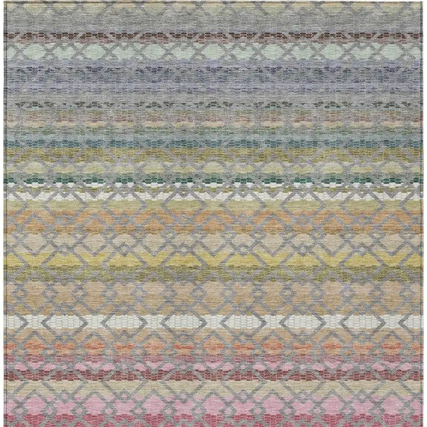 Gray And Chocolate Striped Washable Indoor Outdoor Area Rug Photo 4