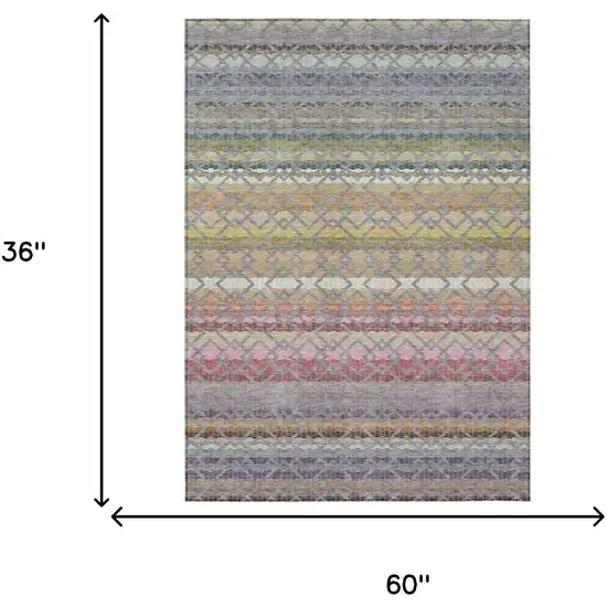 Gray And Chocolate Striped Washable Indoor Outdoor Area Rug Photo 7