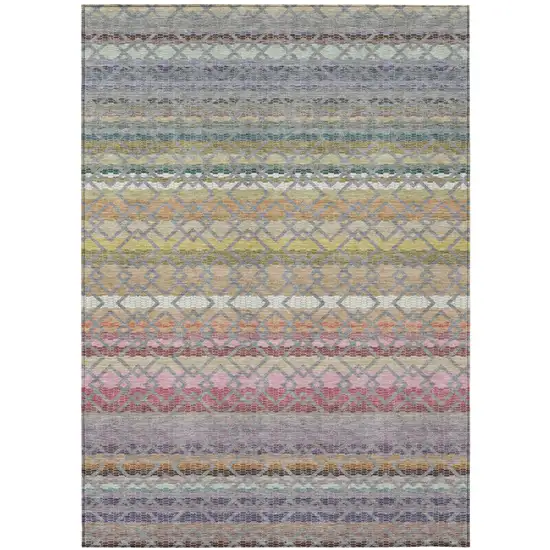 Gray And Chocolate Striped Washable Indoor Outdoor Area Rug Photo 2