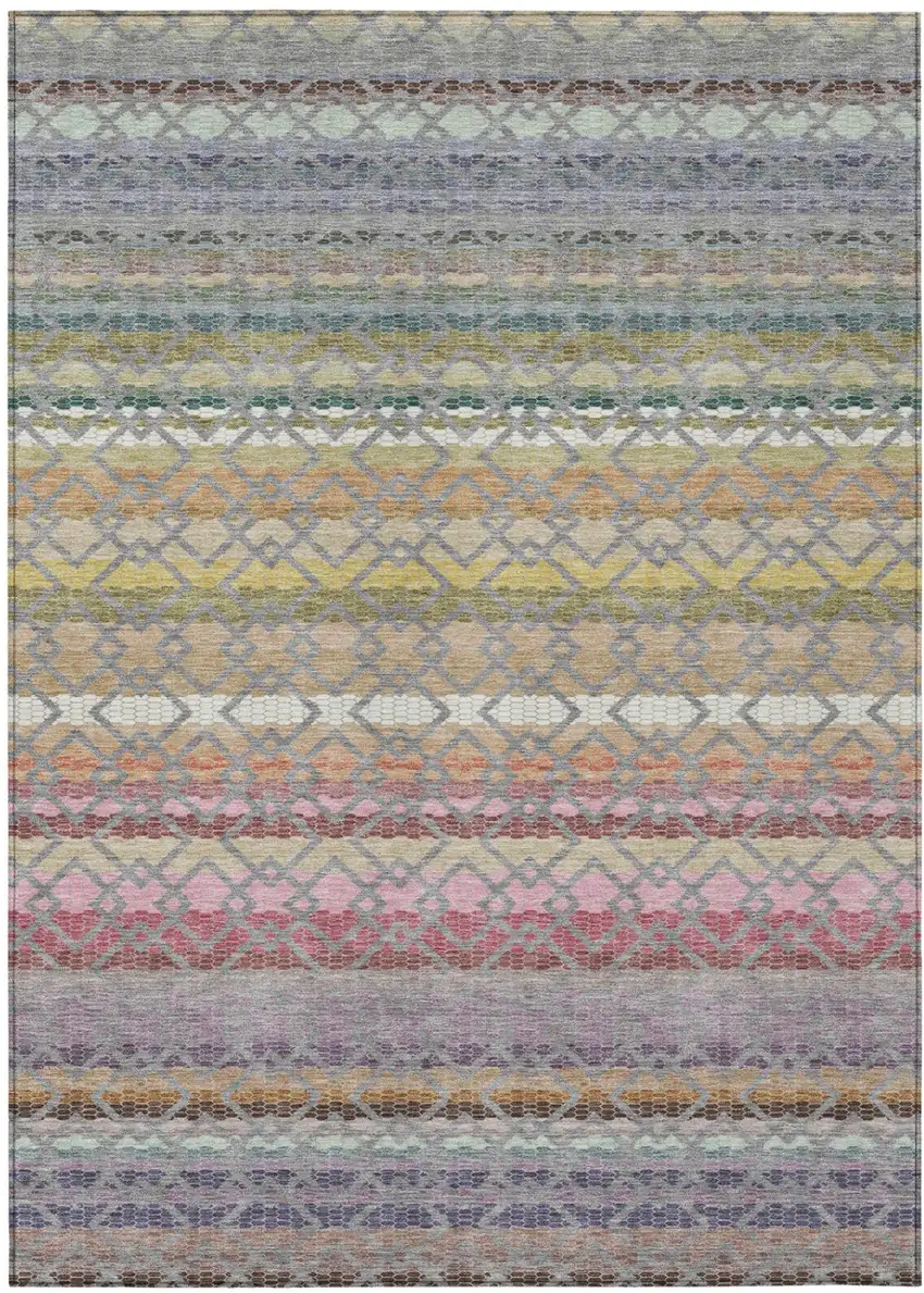 Gray And Chocolate Striped Washable Indoor Outdoor Area Rug Photo 2