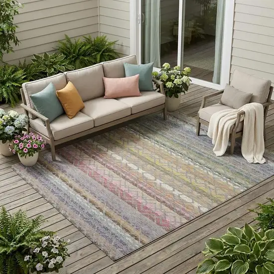 Gray And Chocolate Striped Washable Indoor Outdoor Area Rug Photo 1