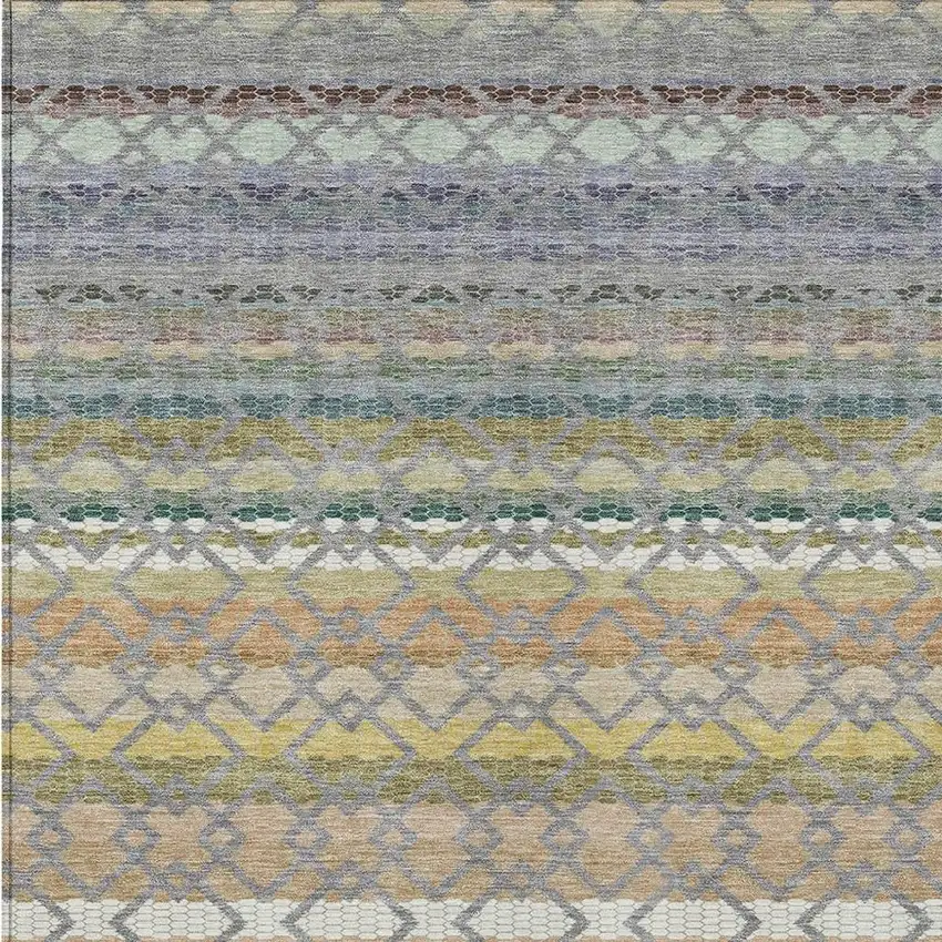 Gray And Chocolate Striped Washable Indoor Outdoor Area Rug Photo 3