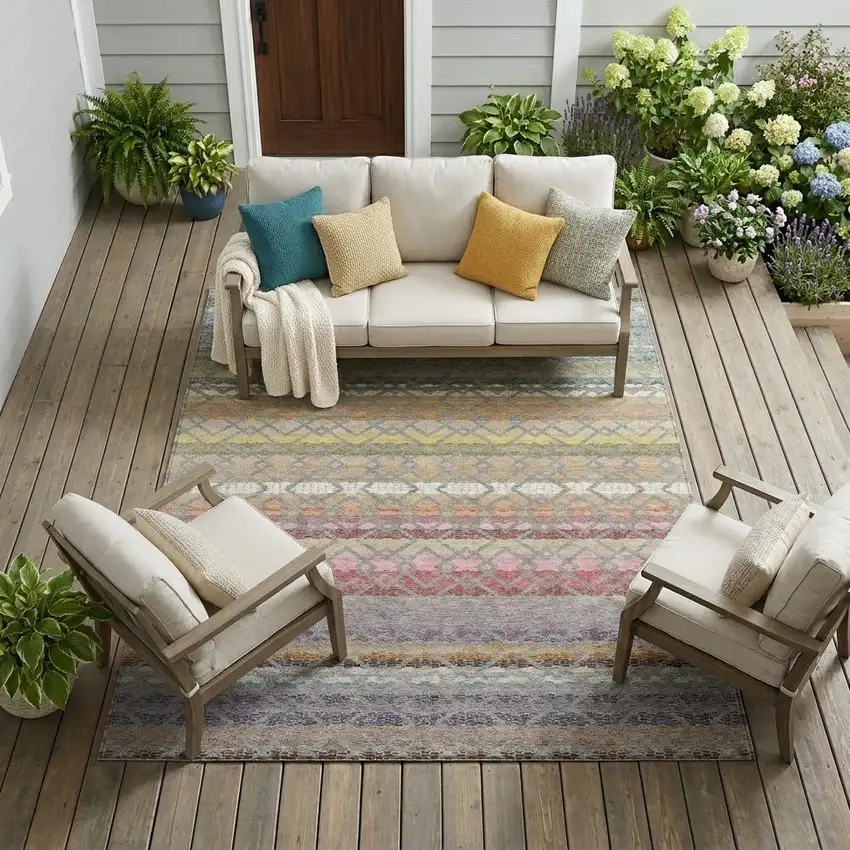 Gray And Chocolate Striped Washable Indoor Outdoor Area Rug Photo 1