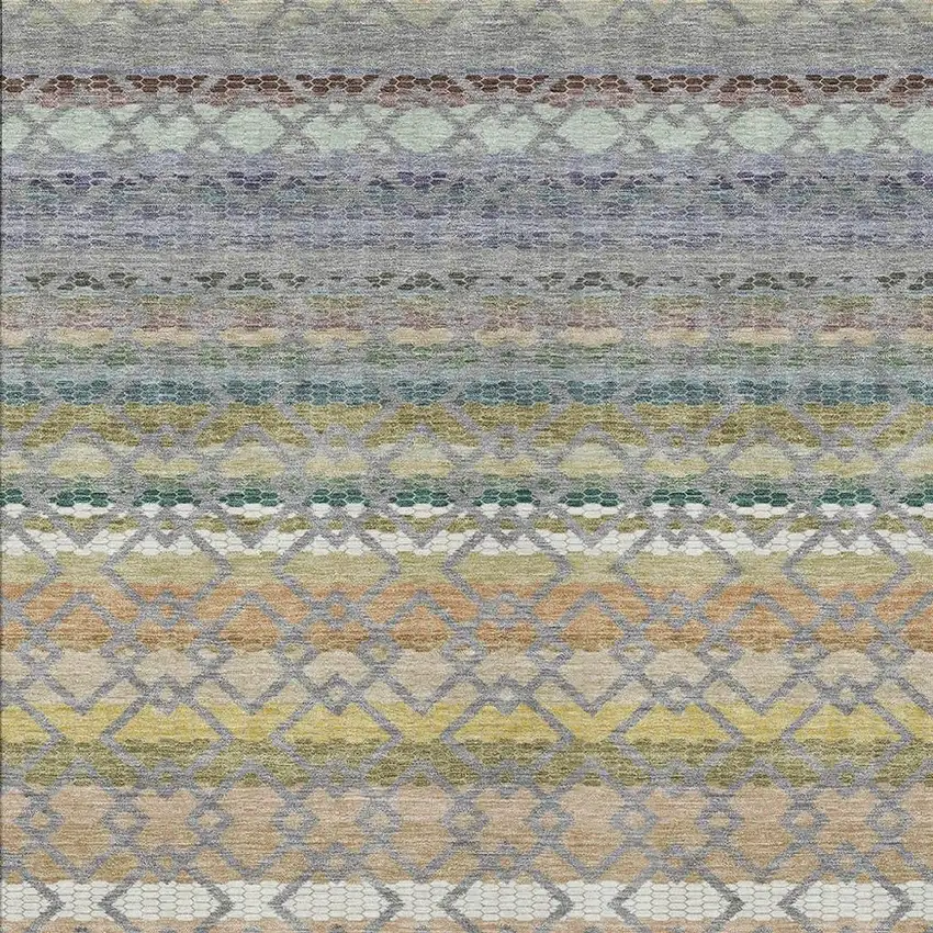 Gray And Chocolate Striped Washable Indoor Outdoor Area Rug Photo 3