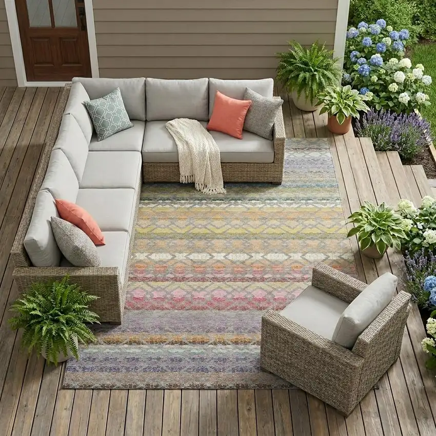 Gray And Chocolate Striped Washable Indoor Outdoor Area Rug Photo 1