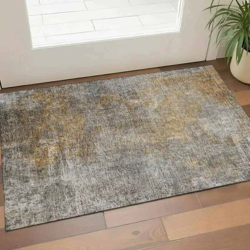 Gray And Copper Abstract Washable Area Rug With UV Protection Photo 9