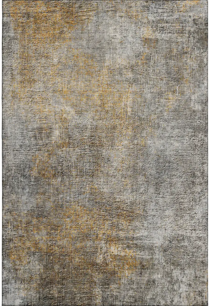 Gray And Copper Abstract Washable Area Rug With UV Protection Photo 2