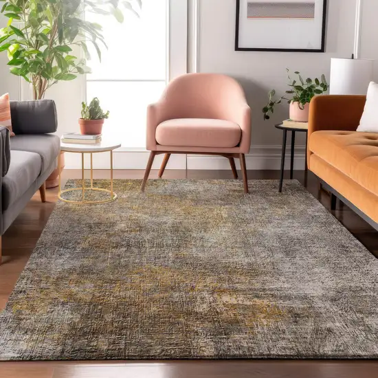 Gray And Copper Abstract Washable Area Rug With UV Protection Photo 4
