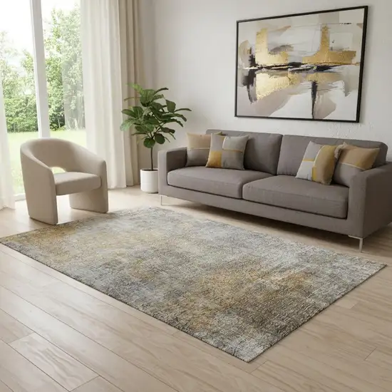 Gray And Copper Abstract Washable Area Rug With UV Protection Photo 1