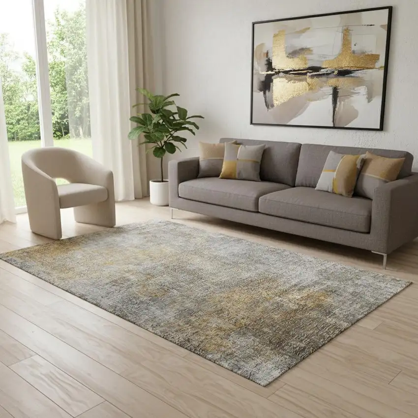 Gray And Copper Abstract Washable Area Rug With UV Protection Photo 1