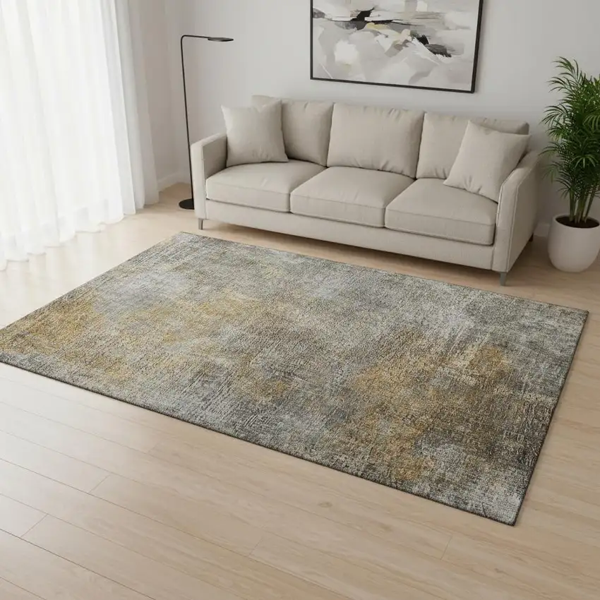 Gray And Copper Abstract Washable Area Rug With UV Protection Photo 2