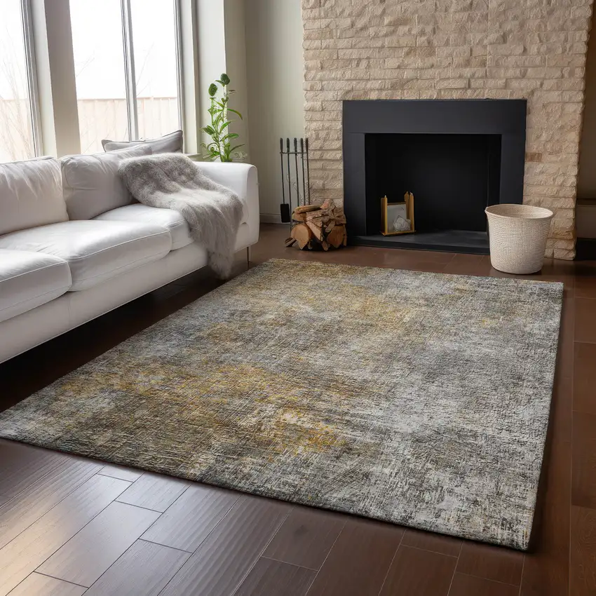 Gray And Copper Abstract Washable Area Rug With UV Protection Photo 5