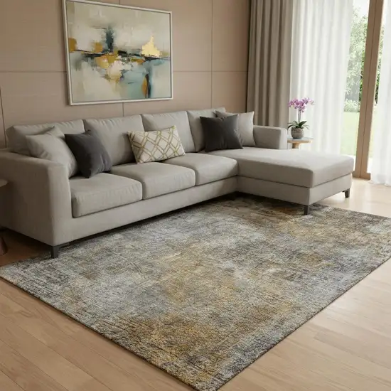 Gray And Copper Abstract Washable Area Rug With UV Protection Photo 1