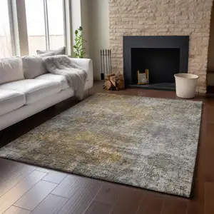 Photo of Gray And Copper Abstract Washable Area Rug With UV Protection