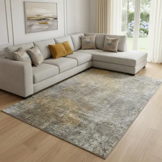 Gray And Copper Abstract Washable Area Rug With UV Protection Photo 1