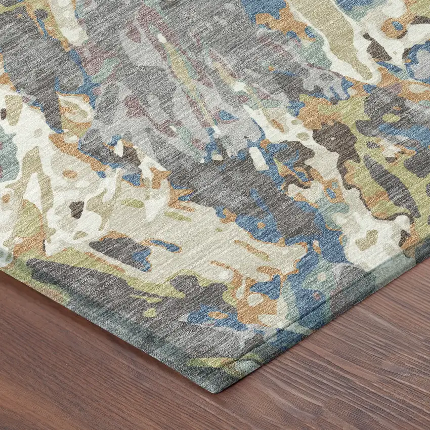Gray And Copper Abstract Washable Indoor Outdoor Area Rug Photo 8