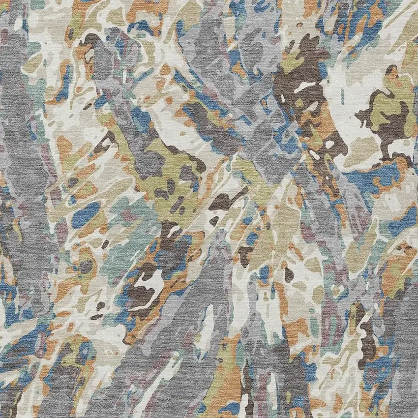 Gray And Copper Abstract Washable Indoor Outdoor Area Rug Photo 2