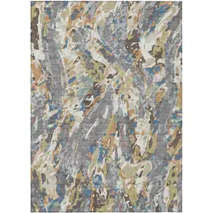 Photo of Gray And Copper Abstract Washable Indoor Outdoor Area Rug