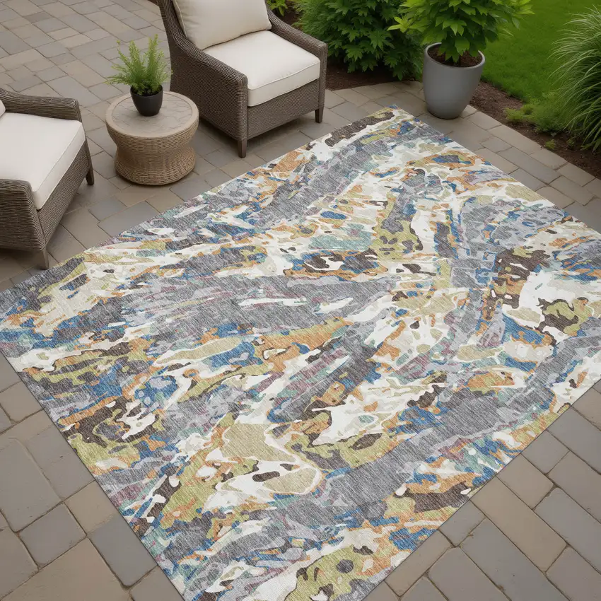 Gray And Copper Abstract Washable Indoor Outdoor Area Rug Photo 7