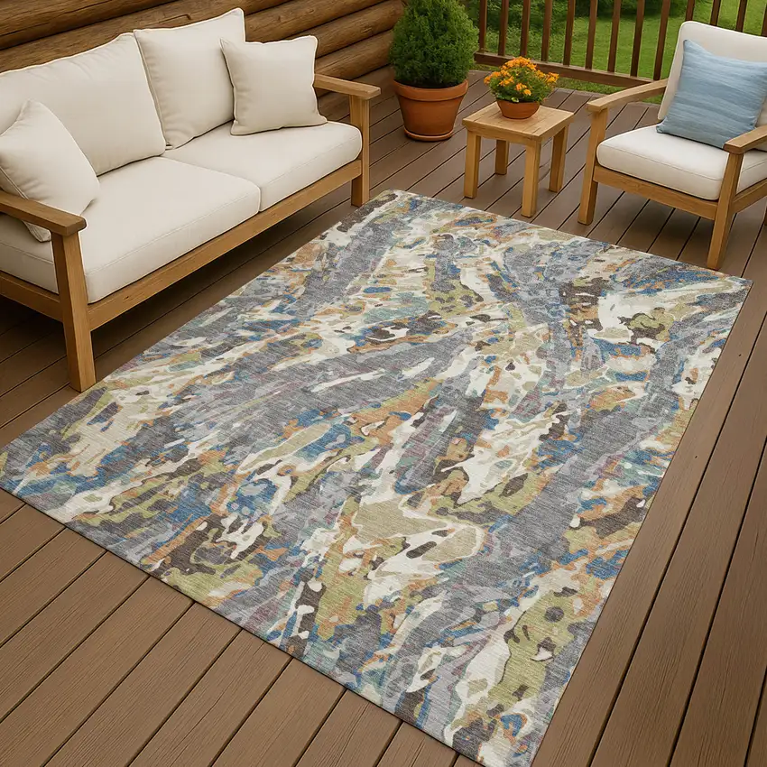 Gray And Copper Abstract Washable Indoor Outdoor Area Rug Photo 4
