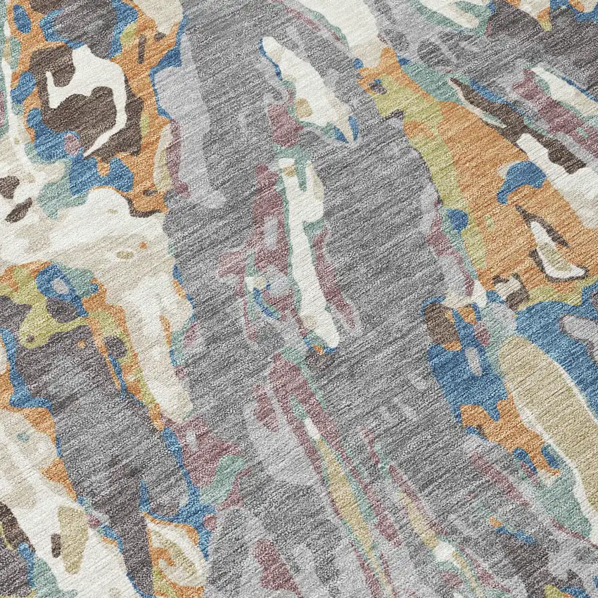 Gray And Copper Abstract Washable Indoor Outdoor Area Rug Photo 9