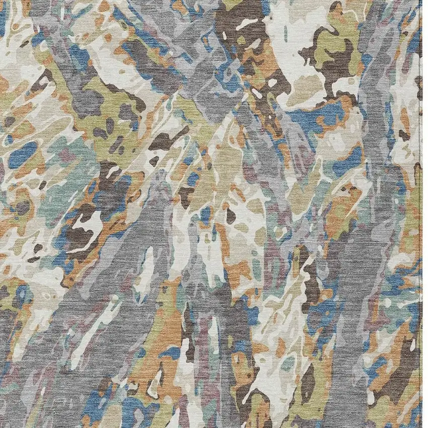 Gray And Copper Abstract Washable Indoor Outdoor Area Rug Photo 2