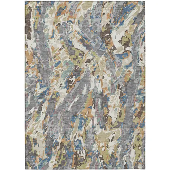 Gray And Copper Abstract Washable Indoor Outdoor Area Rug Photo 1