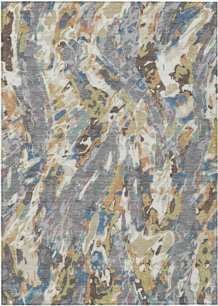 Gray And Copper Abstract Washable Indoor Outdoor Area Rug Photo 1