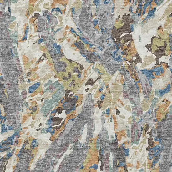 Gray And Copper Abstract Washable Indoor Outdoor Area Rug Photo 2