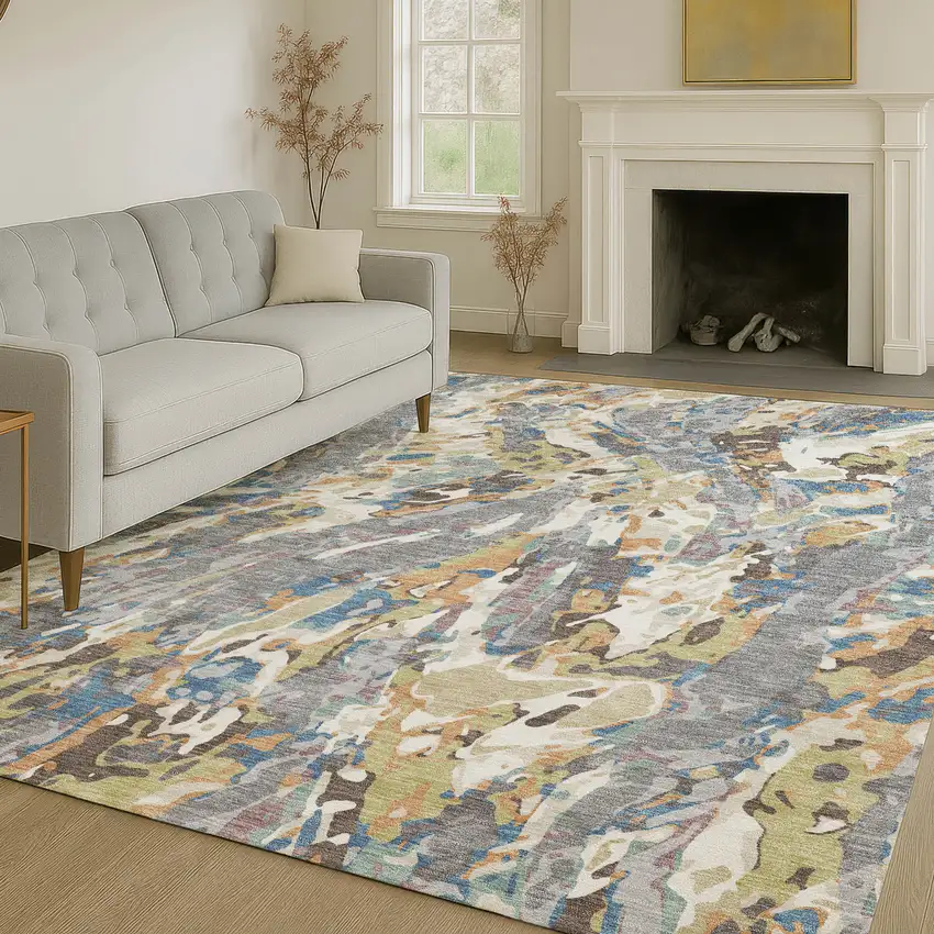 Gray And Copper Abstract Washable Indoor Outdoor Area Rug Photo 6