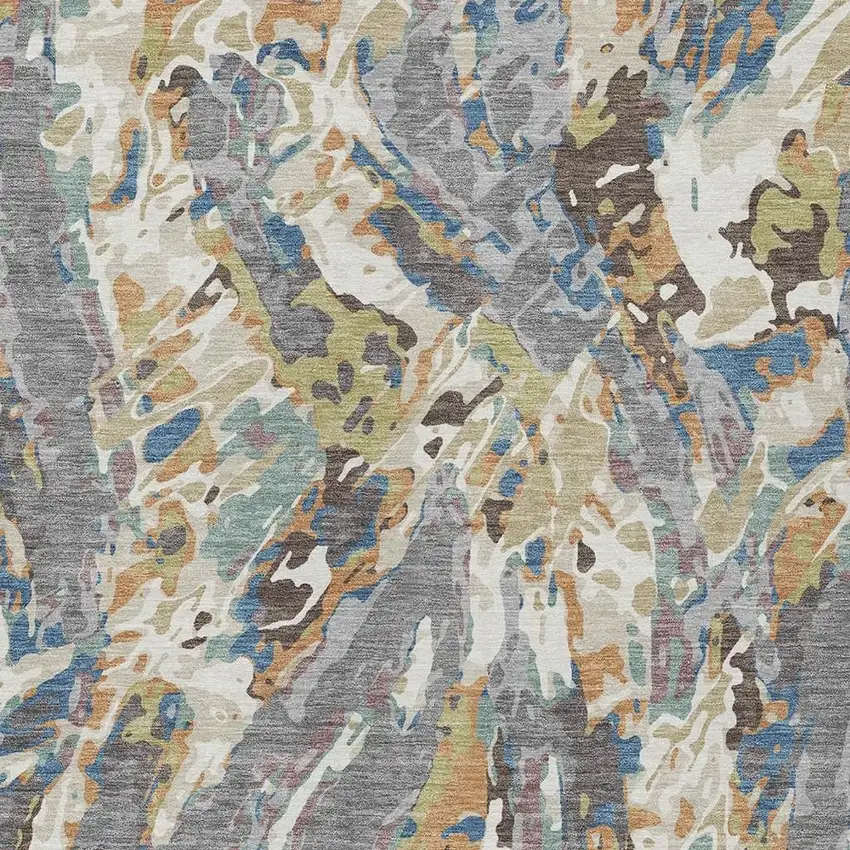 Gray And Copper Abstract Washable Indoor Outdoor Area Rug Photo 2