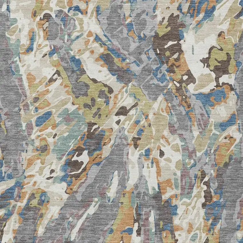 Gray And Copper Abstract Washable Indoor Outdoor Area Rug Photo 2