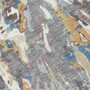 Photo of Gray And Copper Abstract Washable Indoor Outdoor Area Rug