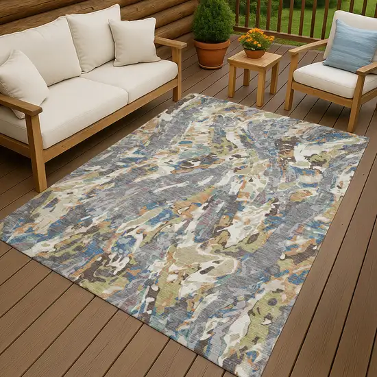 Gray And Copper Abstract Washable Indoor Outdoor Area Rug Photo 4