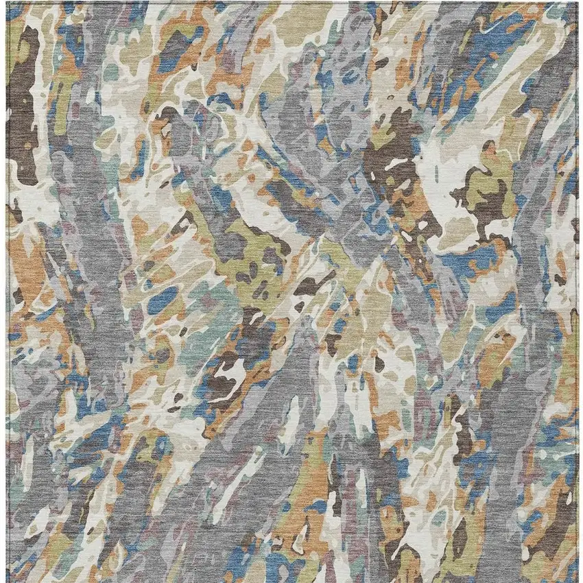 Gray And Copper Abstract Washable Indoor Outdoor Area Rug Photo 3