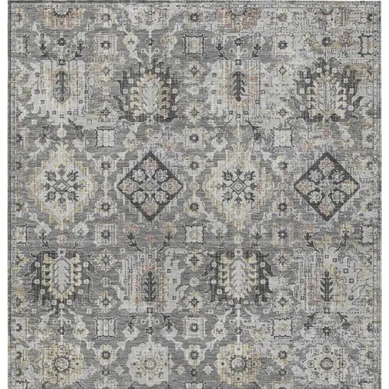 Gray And Copper Floral Medallion Washable Indoor Outdoor Area Rug Photo 4