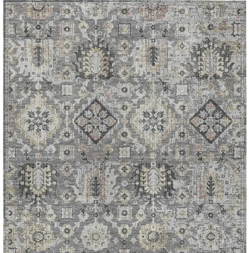 Gray And Copper Floral Medallion Washable Indoor Outdoor Area Rug Photo 4