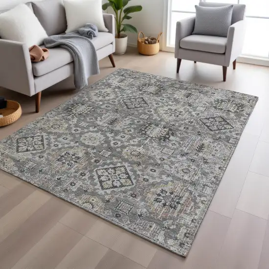 Gray And Copper Floral Medallion Washable Indoor Outdoor Area Rug Photo 6