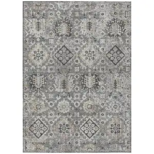 Photo of Gray And Copper Floral Medallion Washable Indoor Outdoor Area Rug